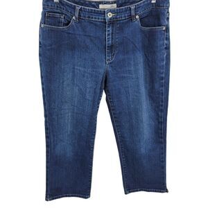 Chico's Platinum Grayson Crop Jeans XL Dark Wash Mid Rise Stretch Tapered Size 3